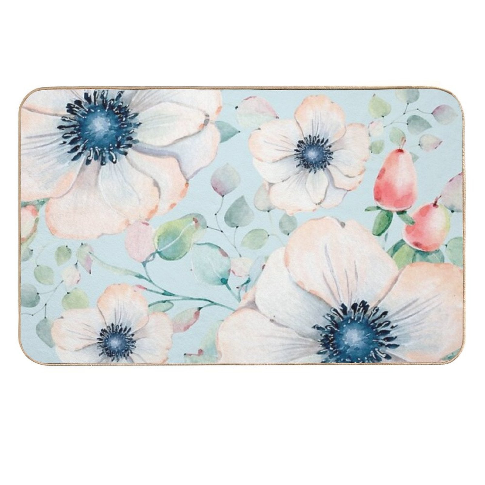 Summer Flowers Light Blue  Rapid-Drying Bath Mat