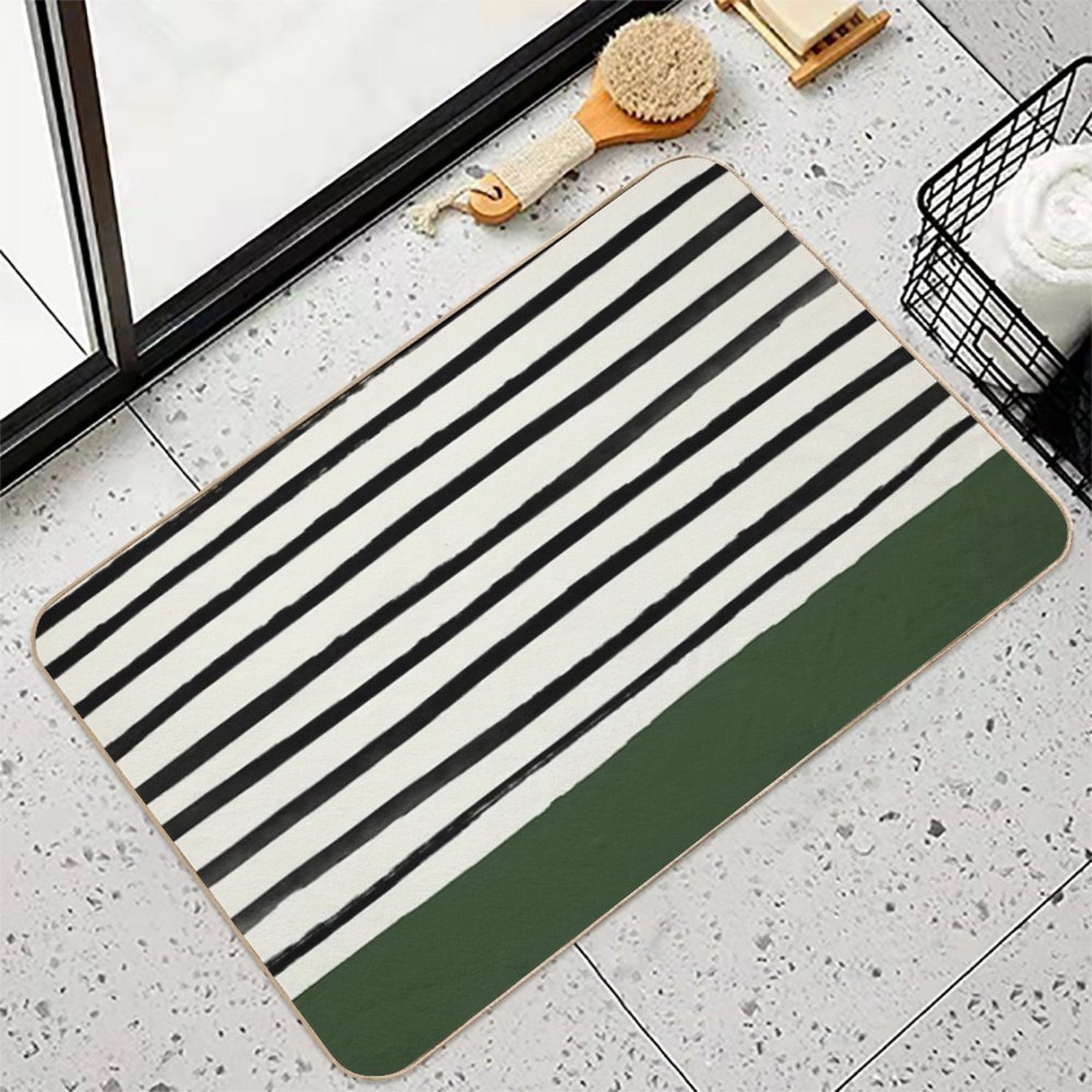 Forest Green X Stripes  Fade-Resistant Bath Mat