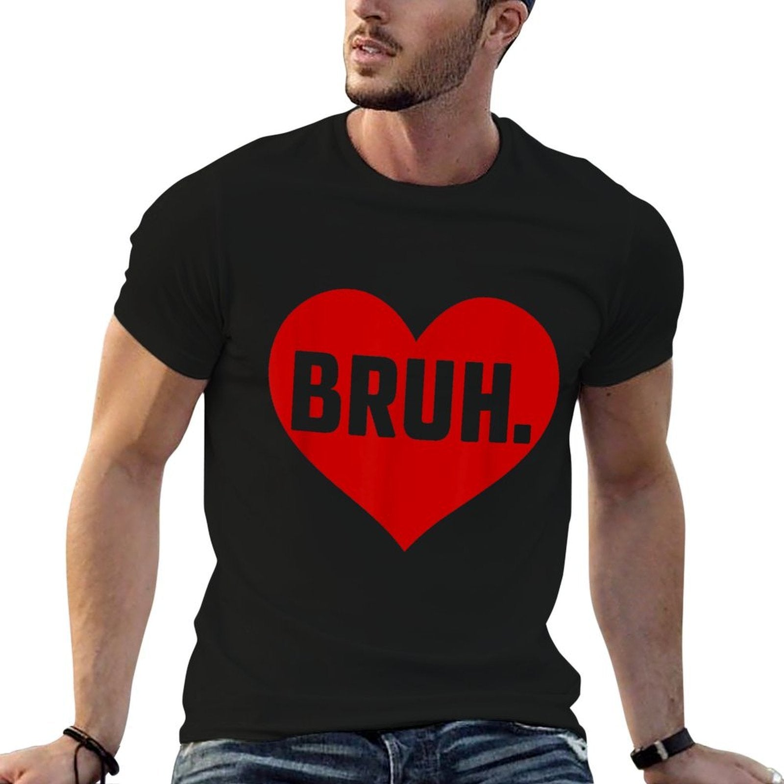 Retro Valentines Day Bruh Meme Heart Funny Sayingns Boy  Eco-friendly Material T-Shirt