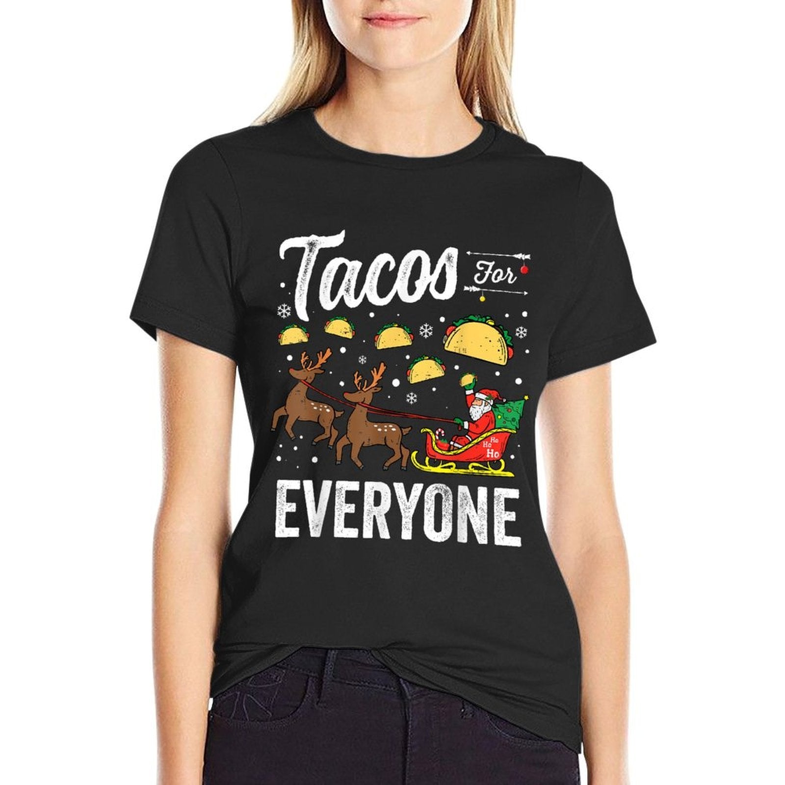 Tacos for Everyone Christmas Taco Funny Xmas Santa Family  Tagless Design T-Shirt