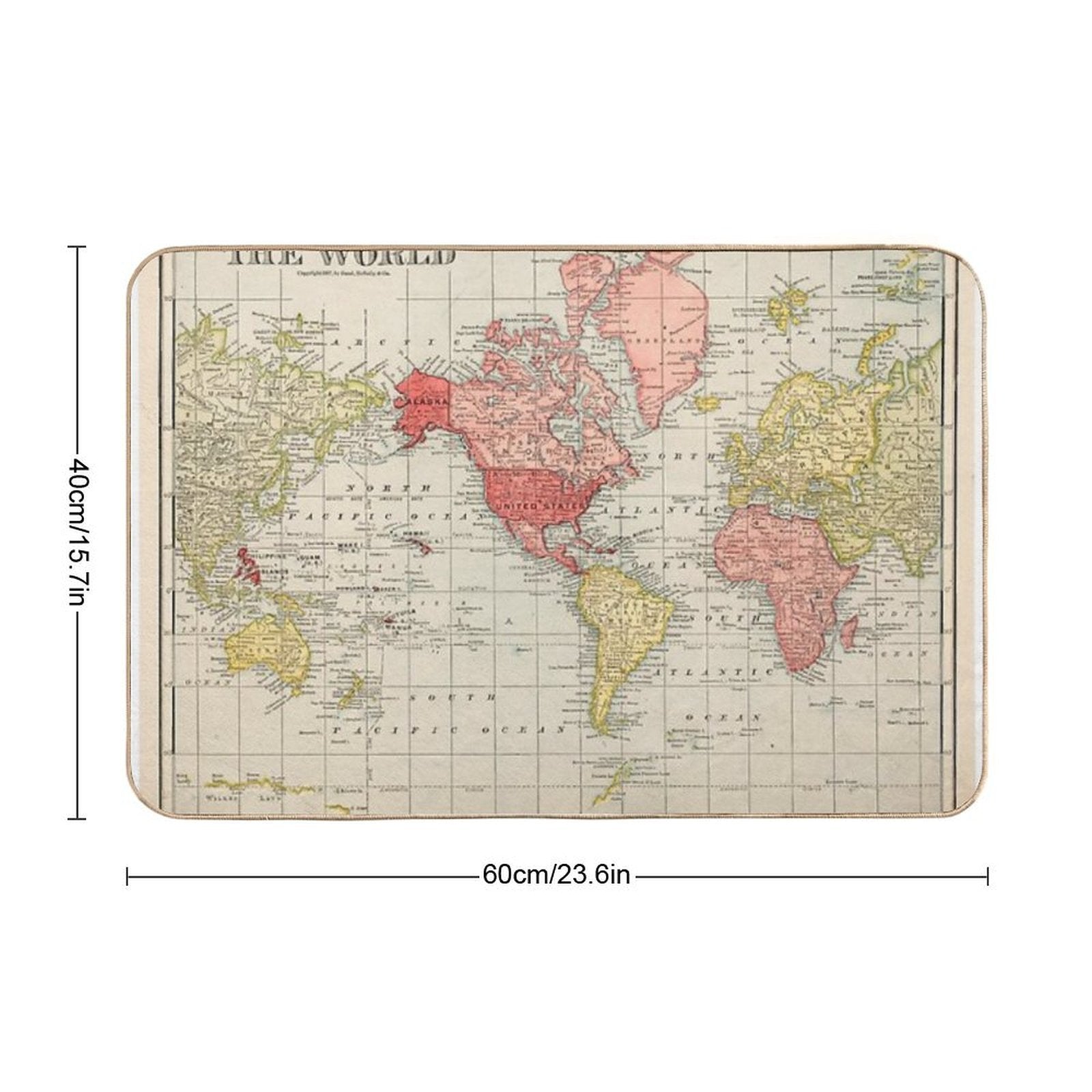 Vintage Historical Detailed Red Yellow Color USA Centric World Map Boho  High-Traffic Bath Mat