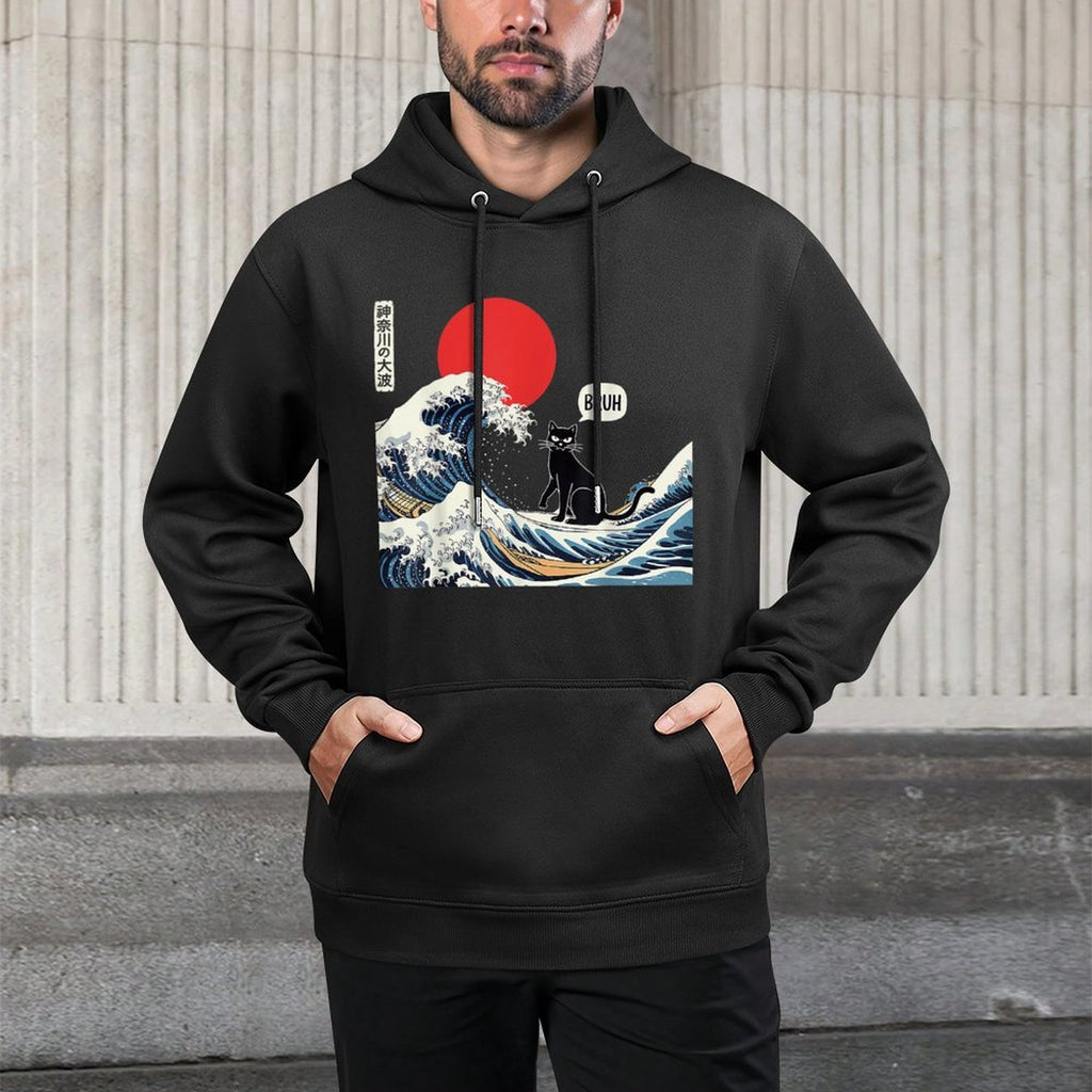 Cat Anime Japanese Art The Great Wave Funny Gifts Men Women Shape Retention Hoodie