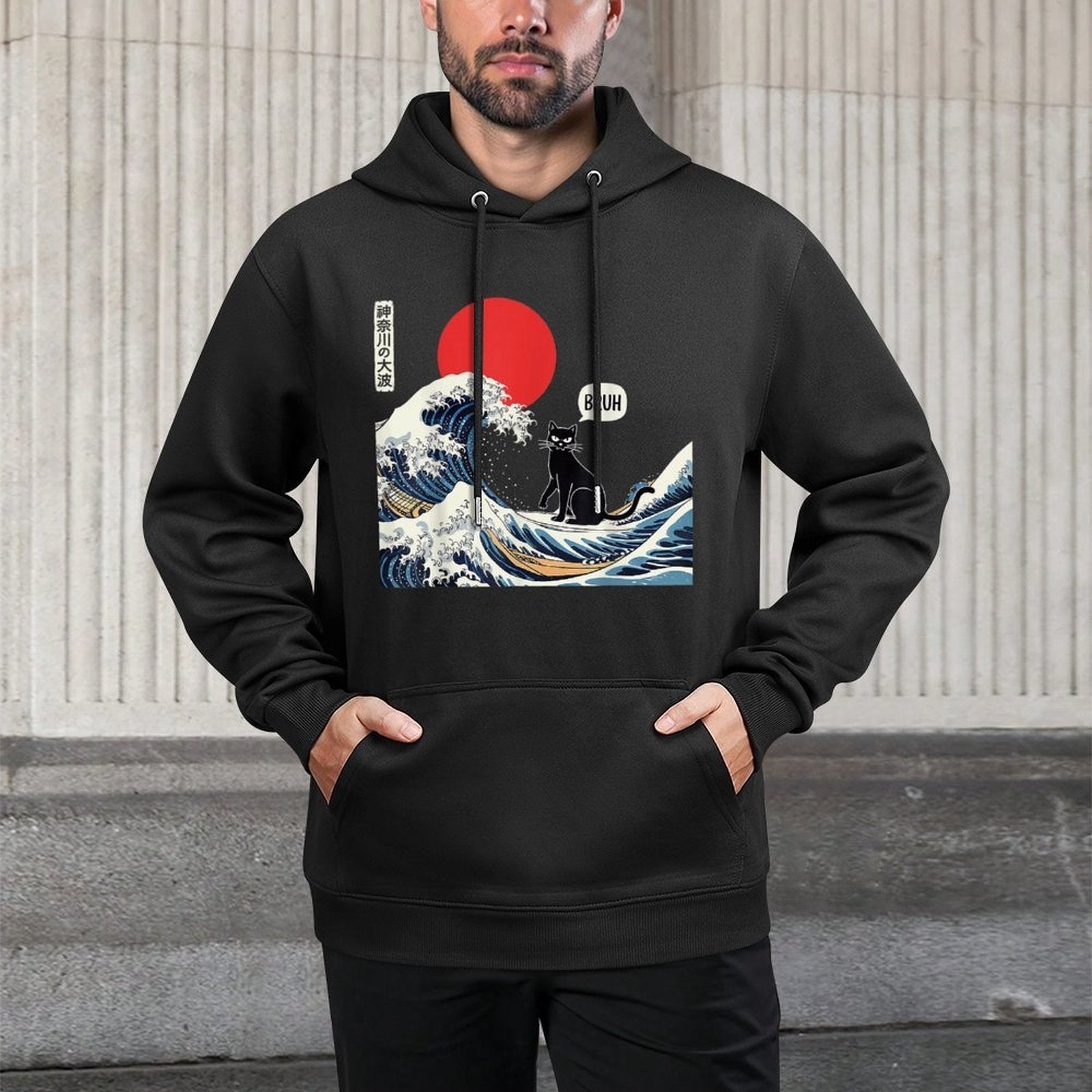 Cat Anime Japanese Art The Great Wave Funny Gifts Men Women Shape Retention Hoodie