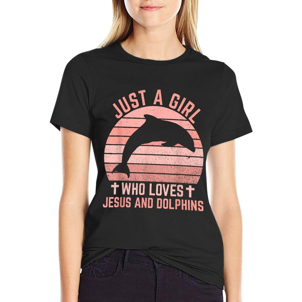 Jesus And Dolphins - Christian Girl And Women  Oversized Silhouette T-Shirt
