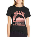 Jesus And Dolphins - Christian Girl And Women  Oversized Silhouette T-Shirt