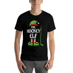 Hockey Elf Family Matching Group Christmas Sporty  Ribbed Collar T-Shirt