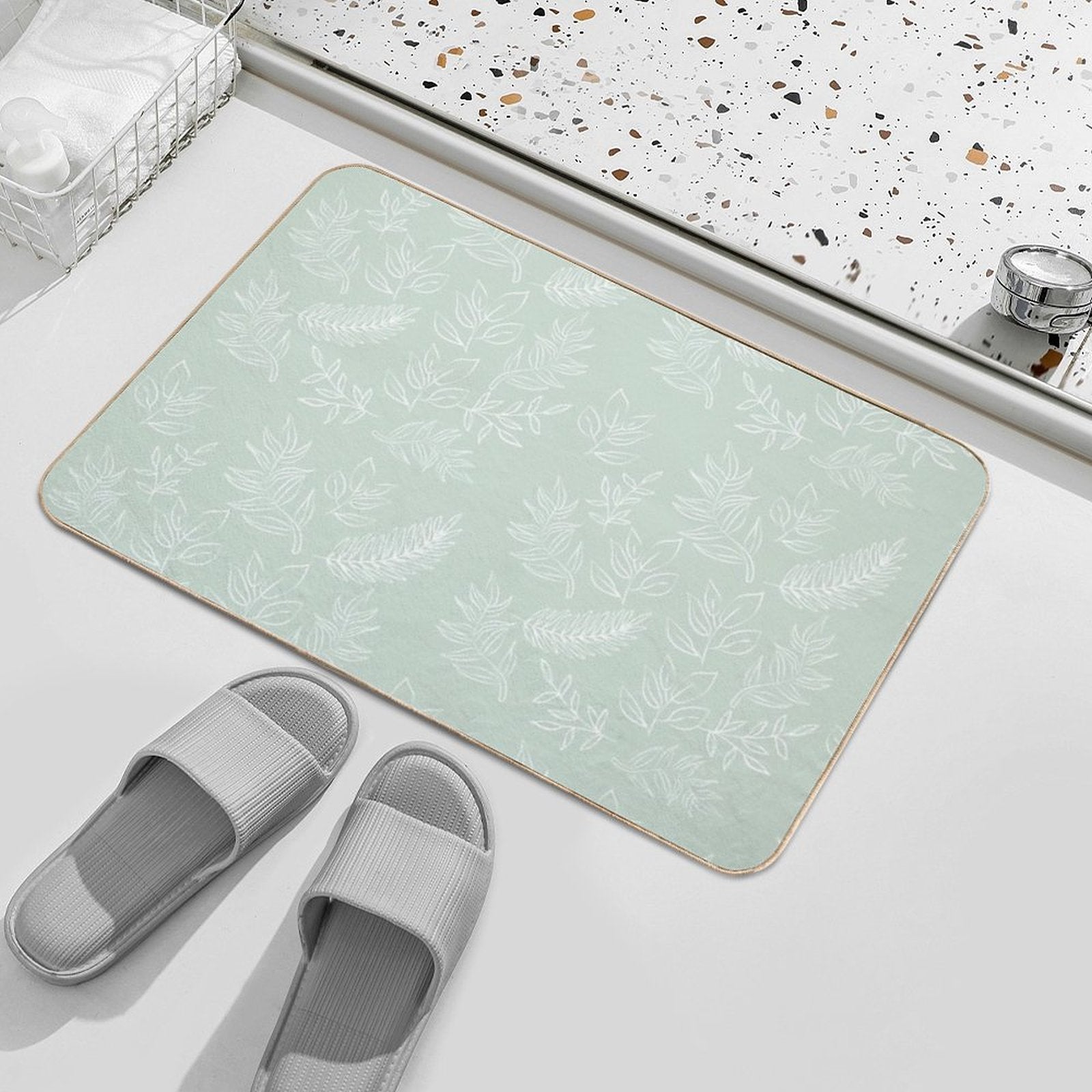 Green Leaves Pattern  Easy To Clean Bath Mat