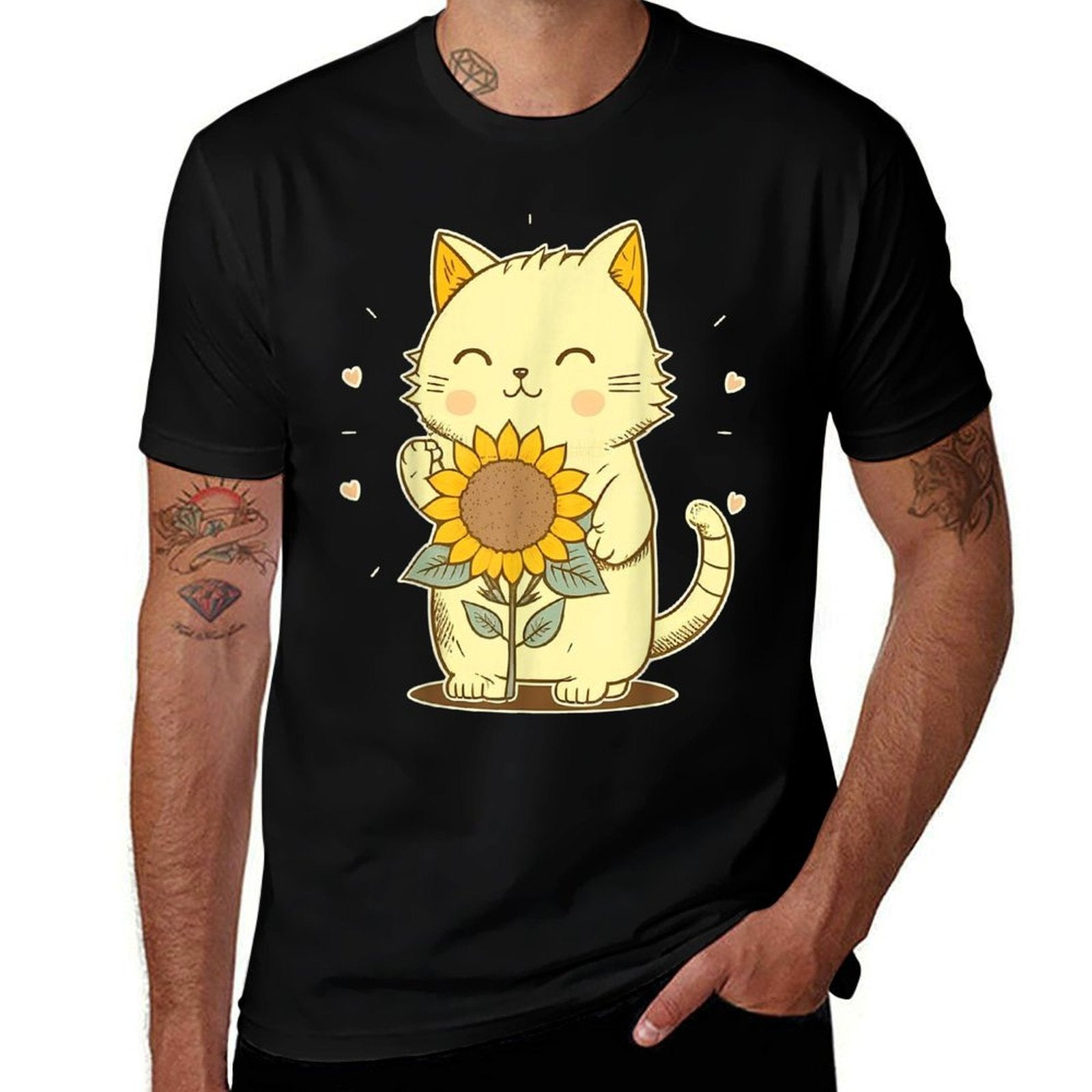 Kawaii Kitten Kitty Anime Cat Sunflower Sunshine-Vintage for Men Women Kids  Relaxed-fit T-Shirt