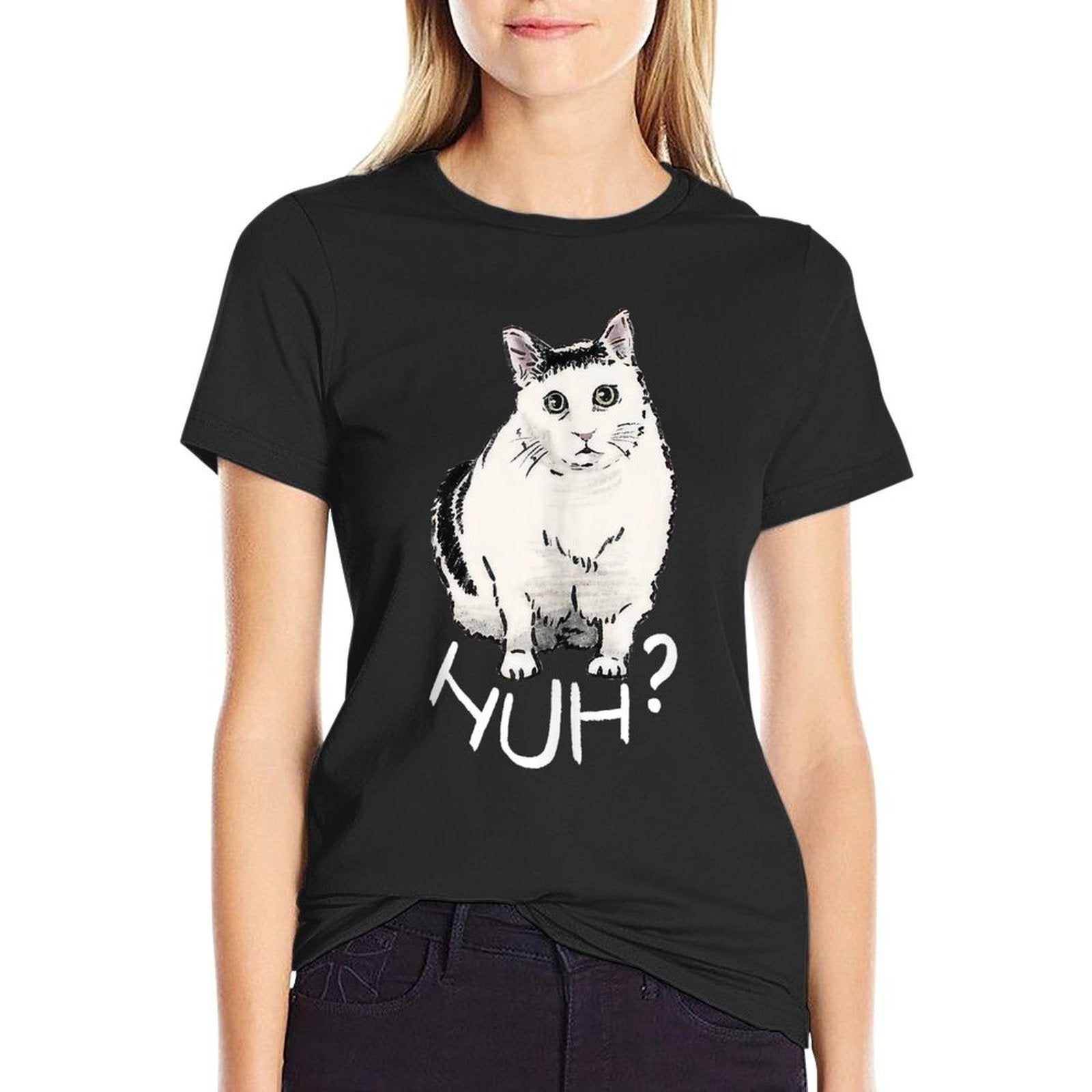 Funny Cat Huh Meme Internet Reaction Men Women Kids  Polyester Blend T-Shirt