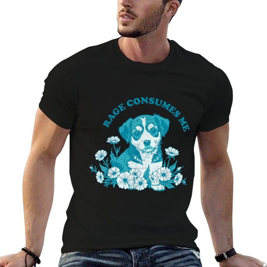 Rage Consumes Me Cute Puppy Dog Flower Funny Meme Men Women  Stretchy T-Shirt