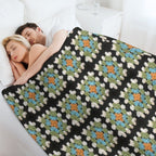 Orange, Blue And Green Granny Square Premium Throw Blanket