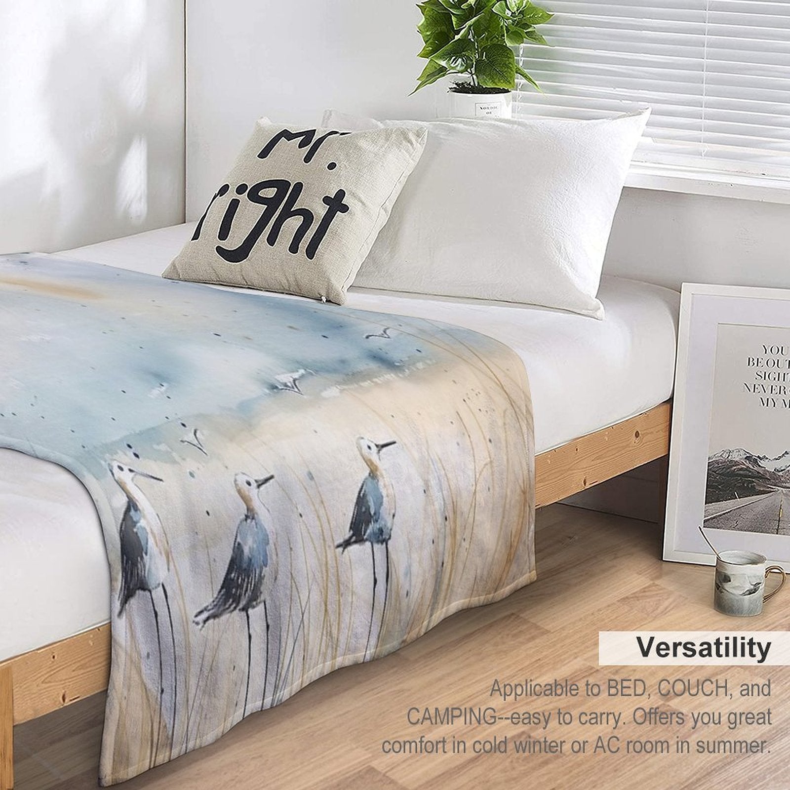 Sandpipers by The Shore – Soft Watercolor Coastal Bird Art Compact Throw Blanket