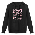 Girls Just Wanna Be One 1st Birthday Girl Coquette Bow Breathable Fabric Hoodie