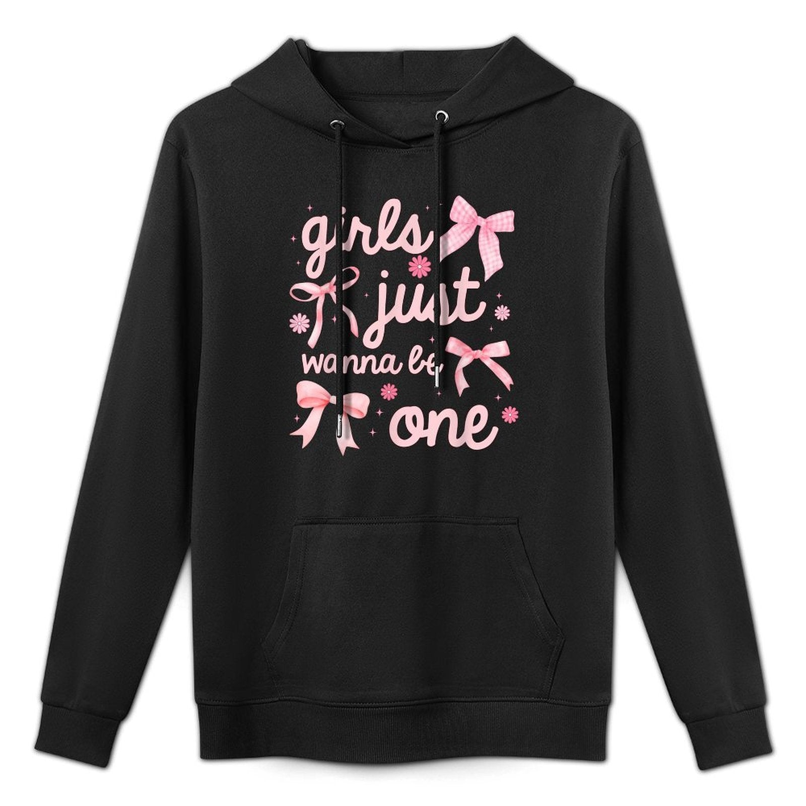 Girls Just Wanna Be One 1st Birthday Girl Coquette Bow Breathable Fabric Hoodie