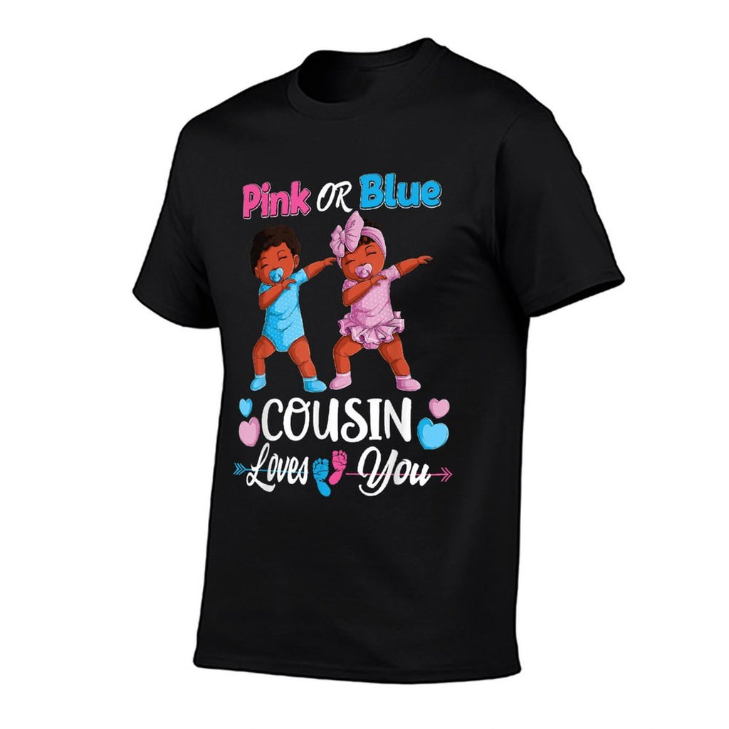 Pink Or Blue Cousin Loves You Black Baby Gender Reveal Party  Eco-friendly Material T-Shirt