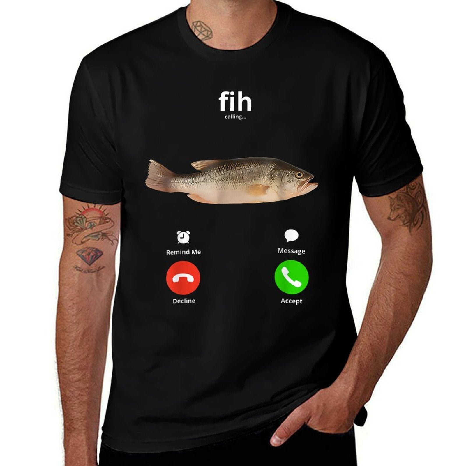 Fih Calling Remind Me Message Decline Accept Phone Call Fish  Tagless Design T-Shirt
