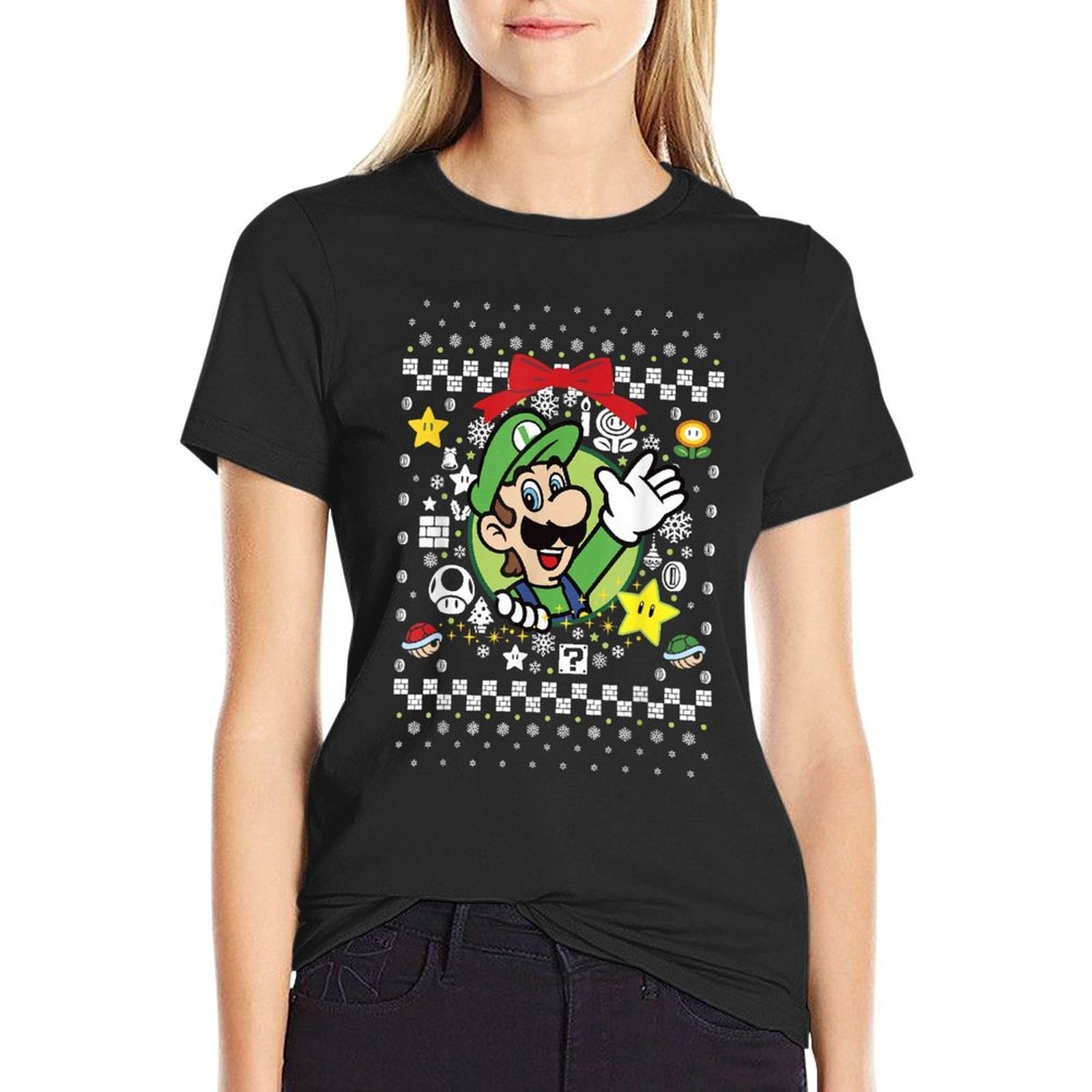 Super Mario Luigi Classic Ugly Christmas Graphic  Easy-care T-Shirt
