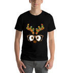 Reindeer Face Glasses Matching Family Christmas Women Girls  Heathered Texture T-Shirt