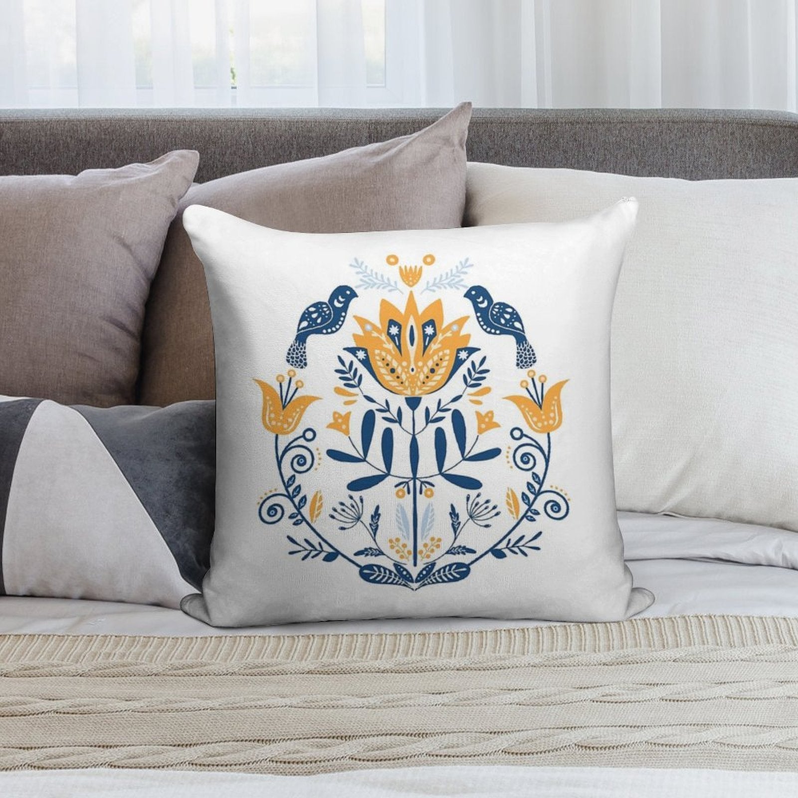 Scandinavian Folk Study 010 Soft Bedroom Essential Throw Pillow