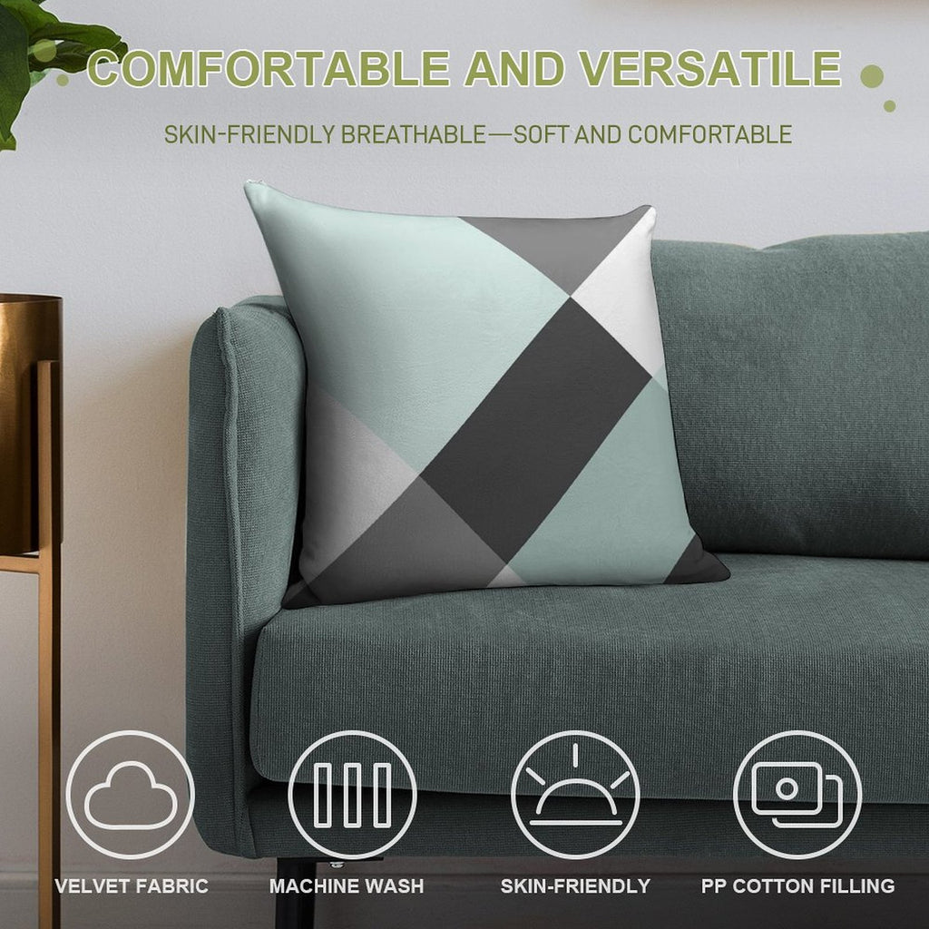 Duck Egg & Grey Patchwork Soft Shrink-Resistant Throw Pillow