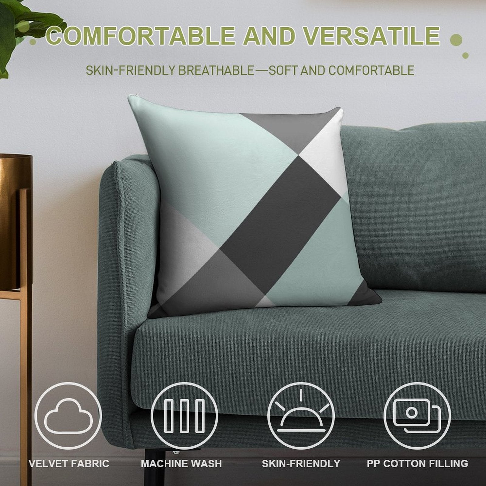 Duck Egg & Grey Patchwork Soft Shrink-Resistant Throw Pillow