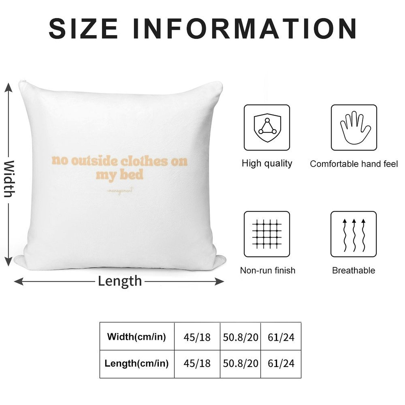 No Outside Clothes on My Bed Soft Short Plush Fabric Throw Pillow