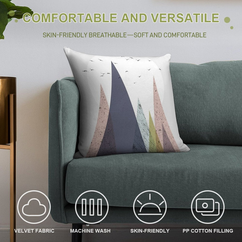 Mid-Century Scandinavian Mountains Soft Hidden Zipper Throw Pillow