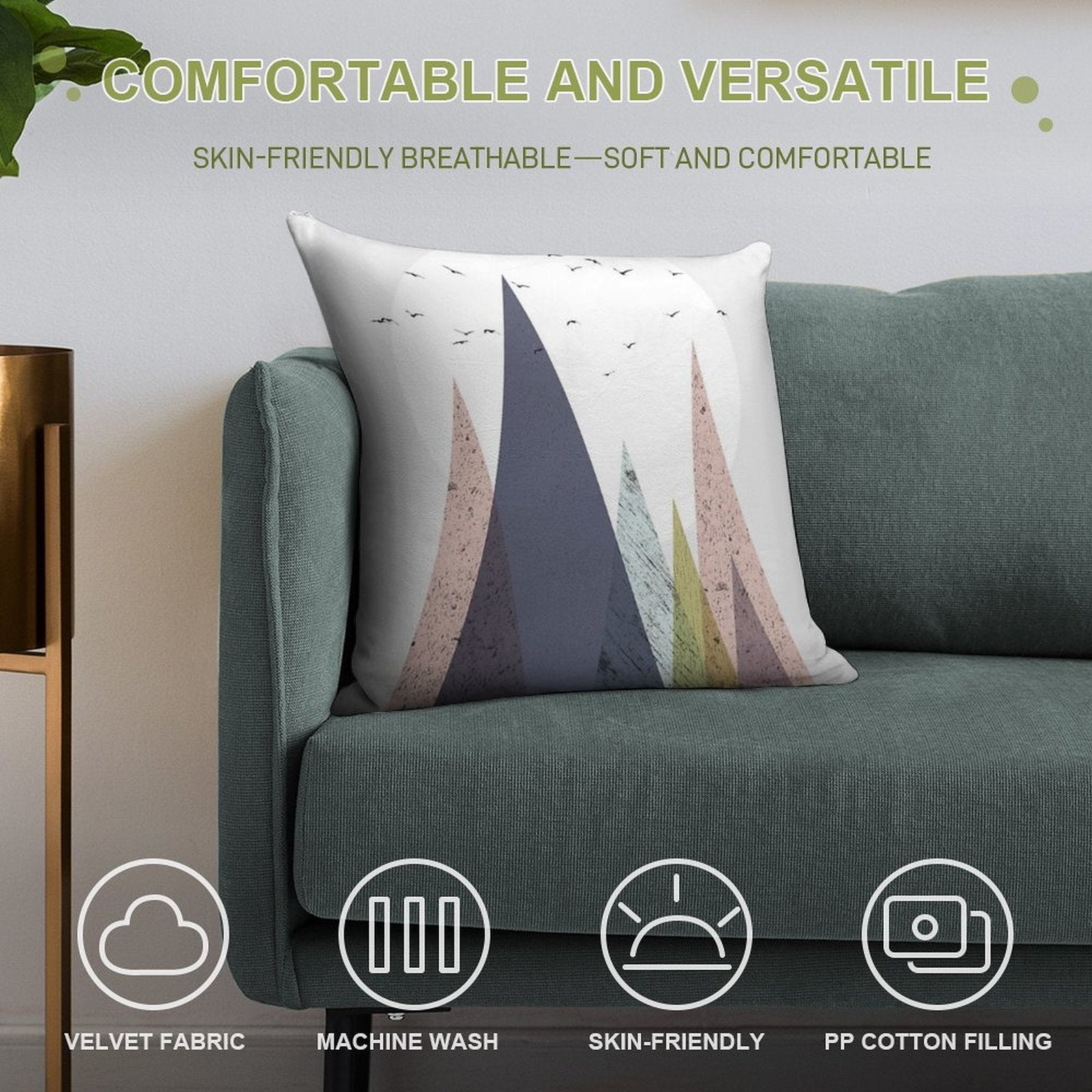 Mid-Century Scandinavian Mountains Soft Hidden Zipper Throw Pillow