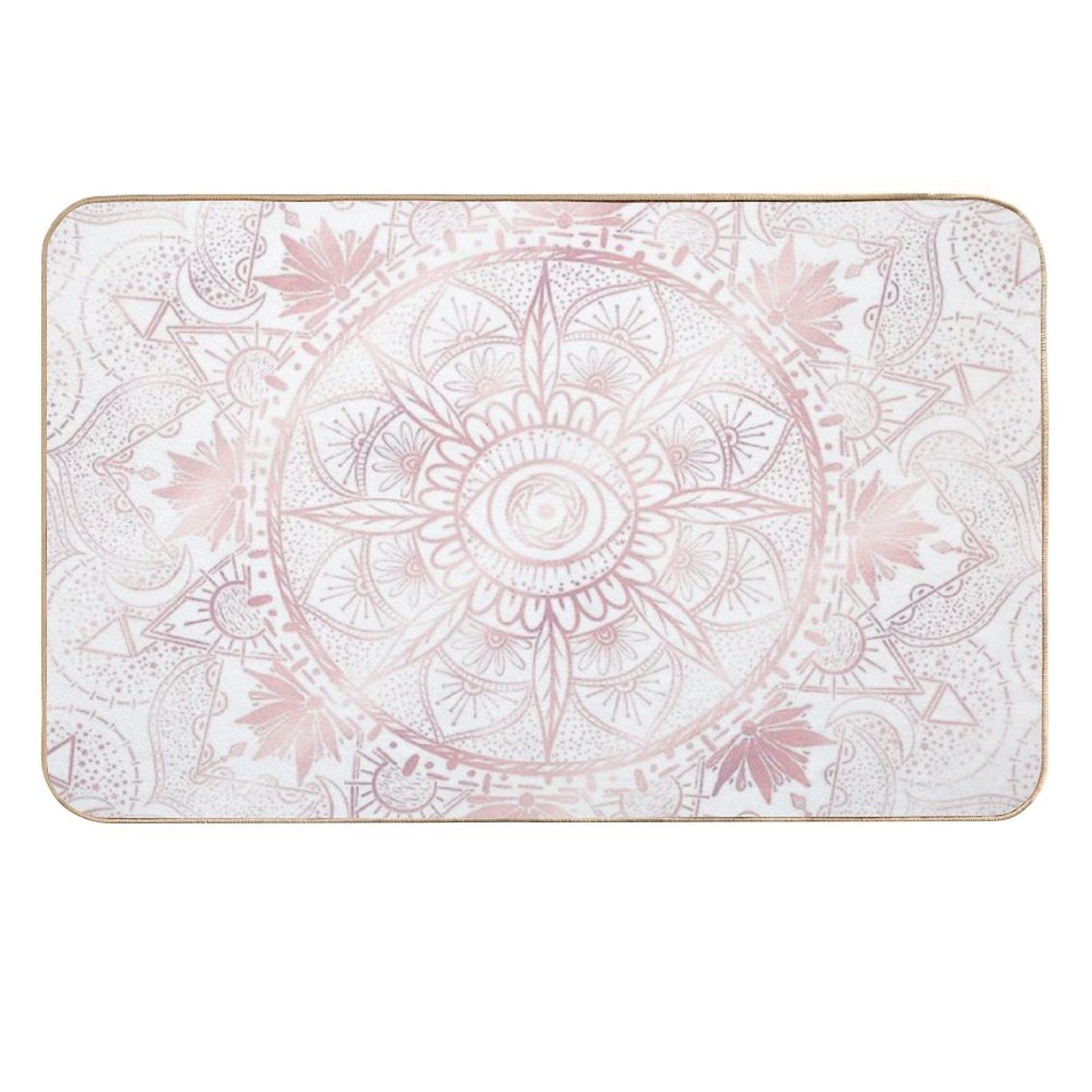 Elegant White Rose Gold Eye Sun Moon Mandala  Non-Slip Bath Mat