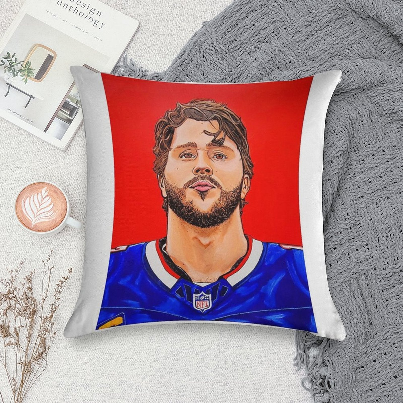 Buffalo Bills Josh Allen Soft Short Plush Fabric Throw Pillow