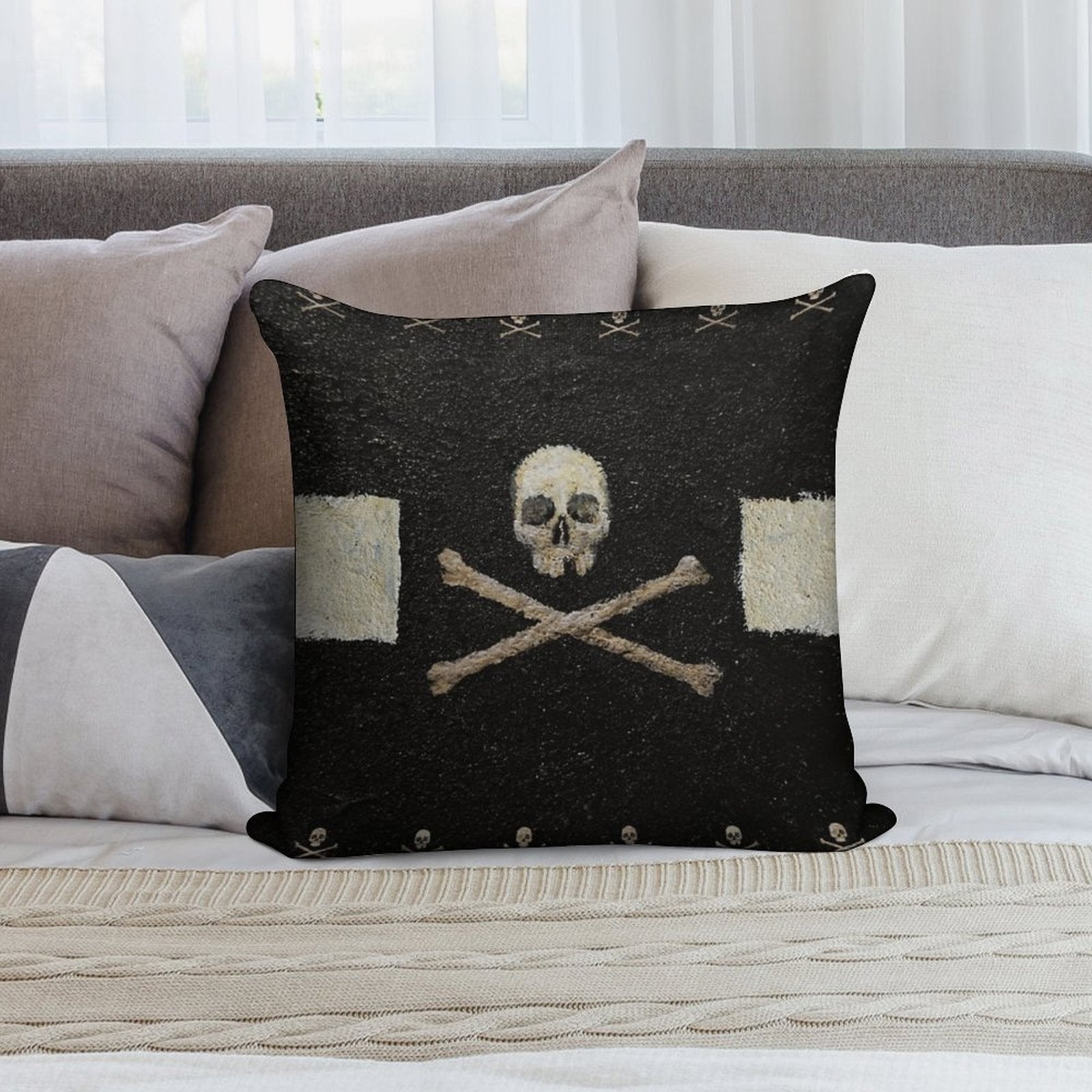Pirate Skulls - Black Soft Skin-Friendly Throw Pillow