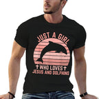 Jesus And Dolphins - Christian Girl And Women  Oversized Silhouette T-Shirt