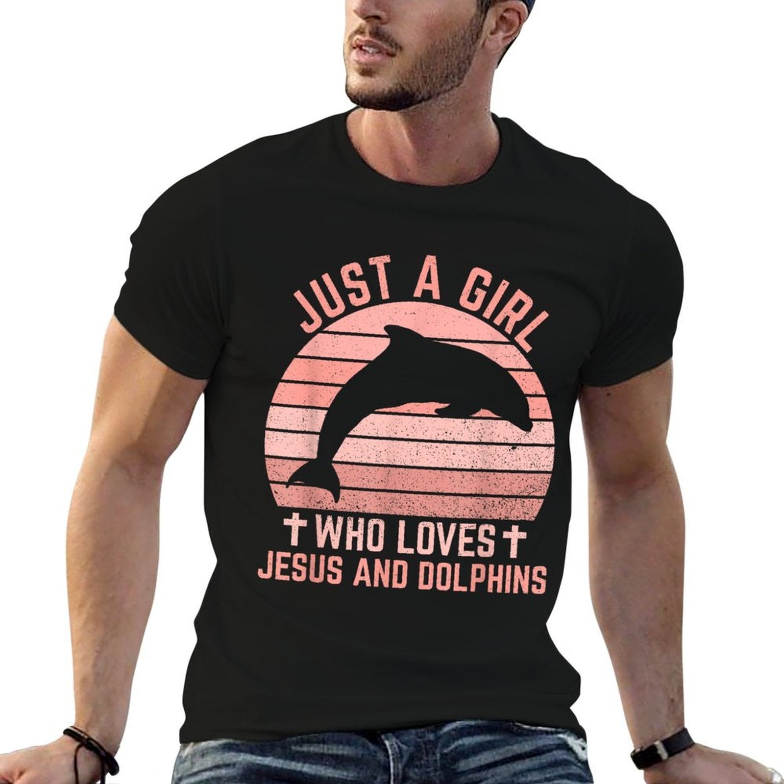Jesus And Dolphins - Christian Girl And Women  Oversized Silhouette T-Shirt