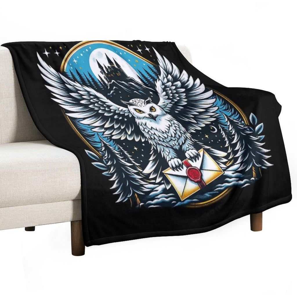 An Owl Messenger in A Mystical Night - Fantasy Gift-ready Throw Blanket