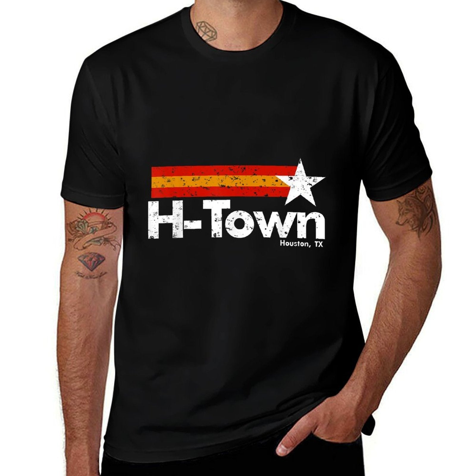 H Town Houston Texas  Heathered Texture T-Shirt
