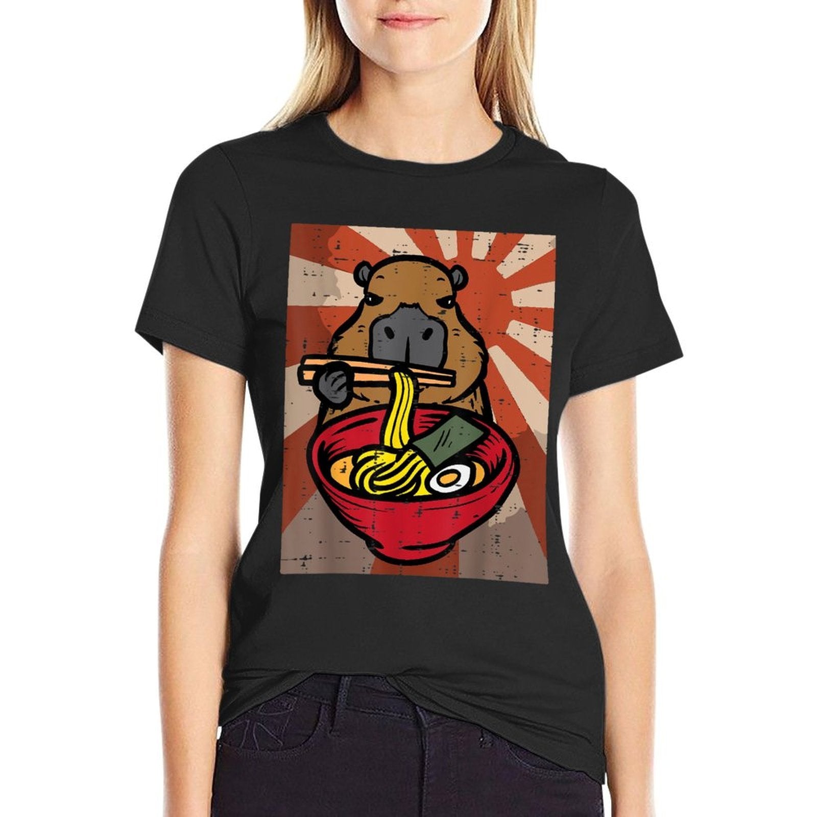 Capybara Ramen Kawaii Capy Japanese Food Men Women Kids Boys  Heathered Texture T-Shirt