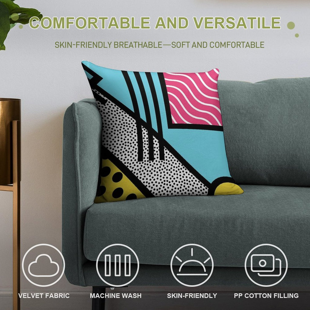 Abstract 80s Memphis Pop Art Style Graphics Soft Hidden Zipper Throw Pillow