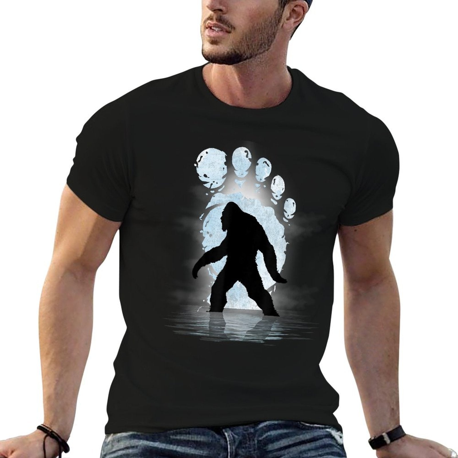 Bigfoot Footprint Moon Light Funny Sasquatch  Eco-friendly Material T-Shirt