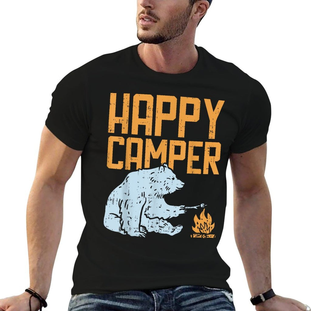 Happy Camper Bear Vacation Hiking Camp Campfire Camping Gift Comfortable T-Shirt