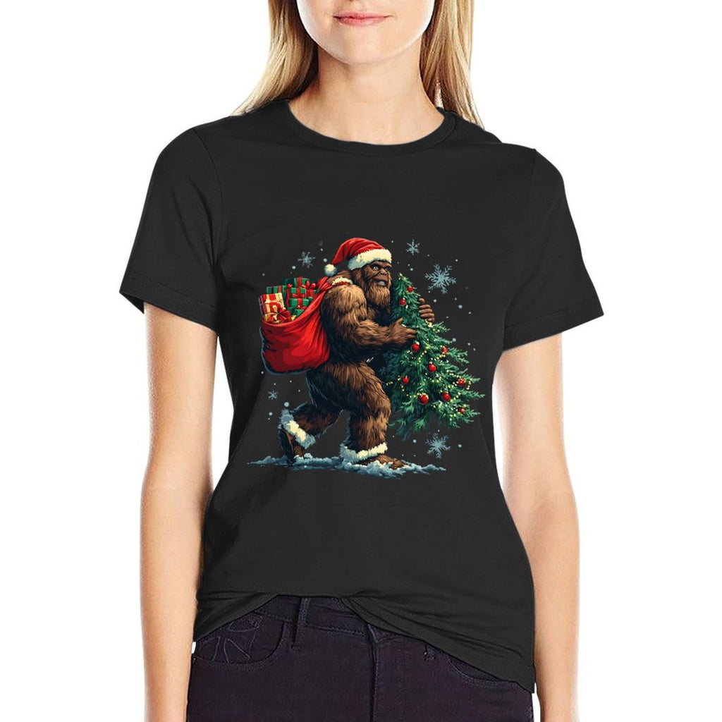 Bigfoot Christmas Tree Lights Xmas Boys Men Sasquatch Lovers  Graphic-printed T-Shirt