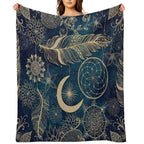 Whimsy Gold Glitter Dreamcatcher Feathers Mandala Velvety-soft Throw Blanket