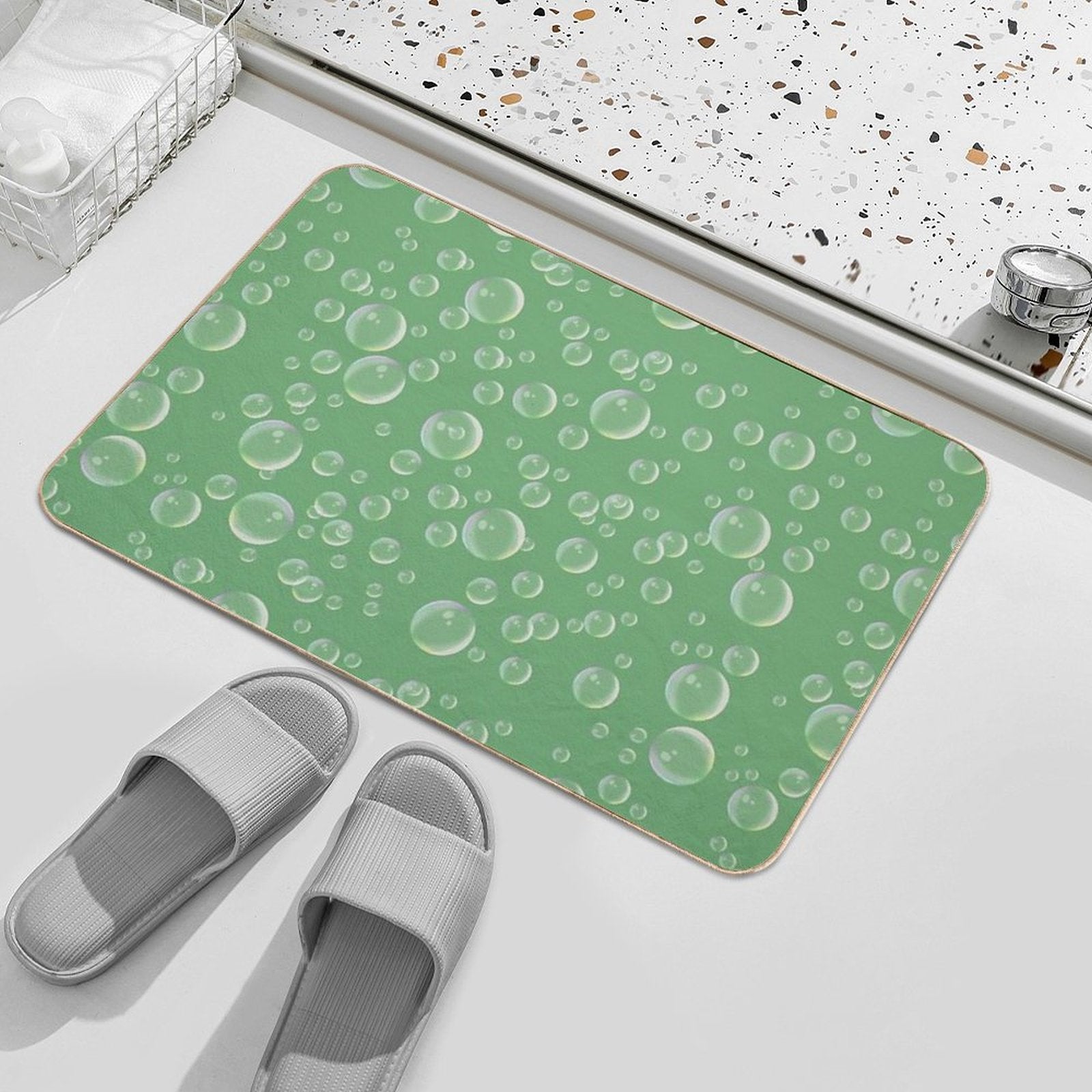 COMMIC Bubbles on Green  Easy Maintenance Bath Mat
