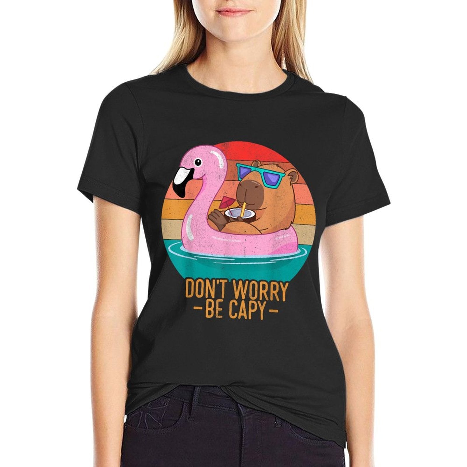 Retro Dont Worry Be Capy Kids Youth Women Men Boys Capybara  Soft T-Shirt