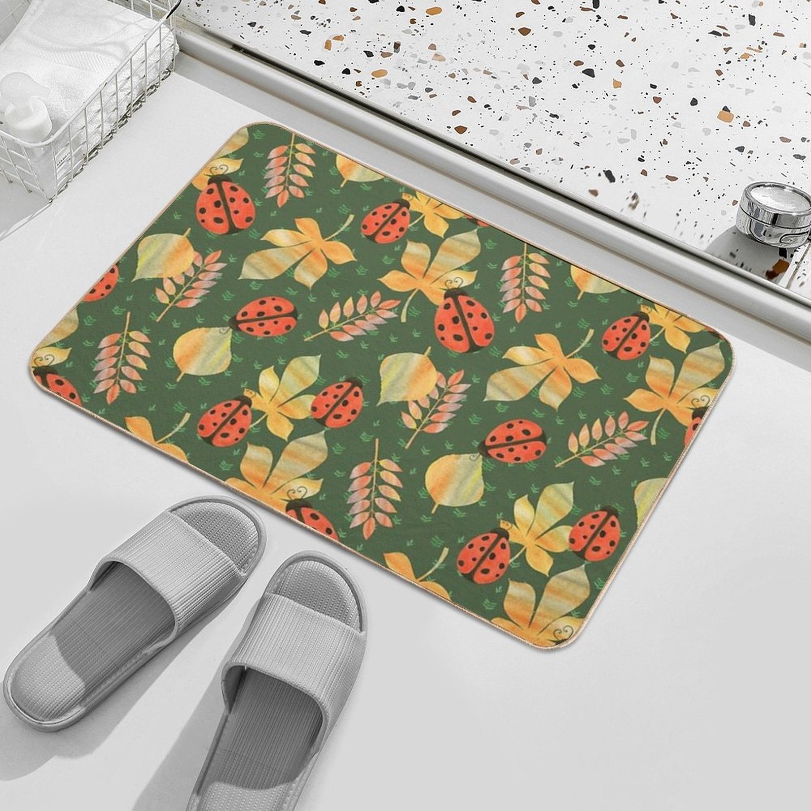 Botanical Background with Ladybugs  Multi-Purpose Bath Mat