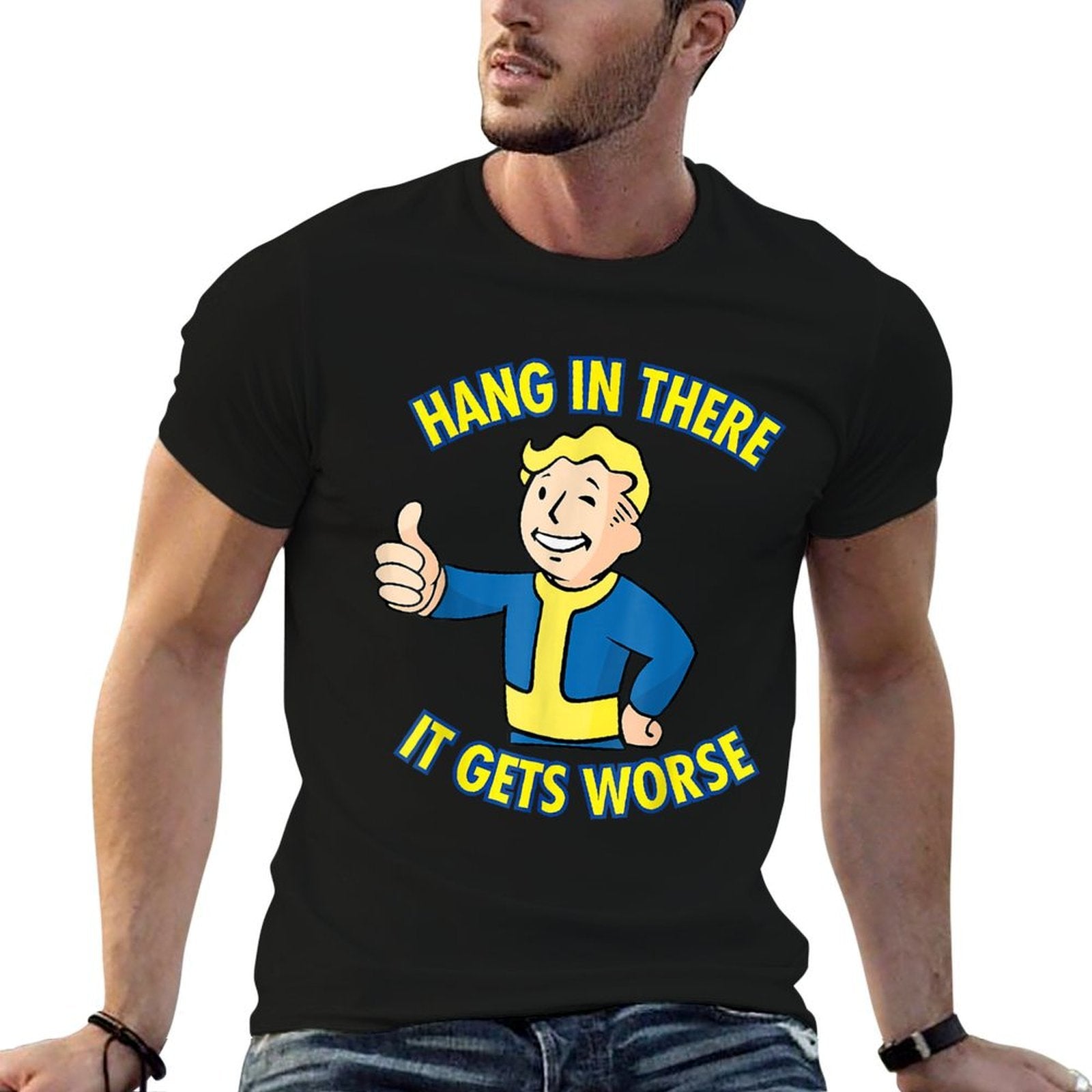 Hang in There It Gets Worse Funny Cute Meme Boy Kids  Tagless Design T-Shirt
