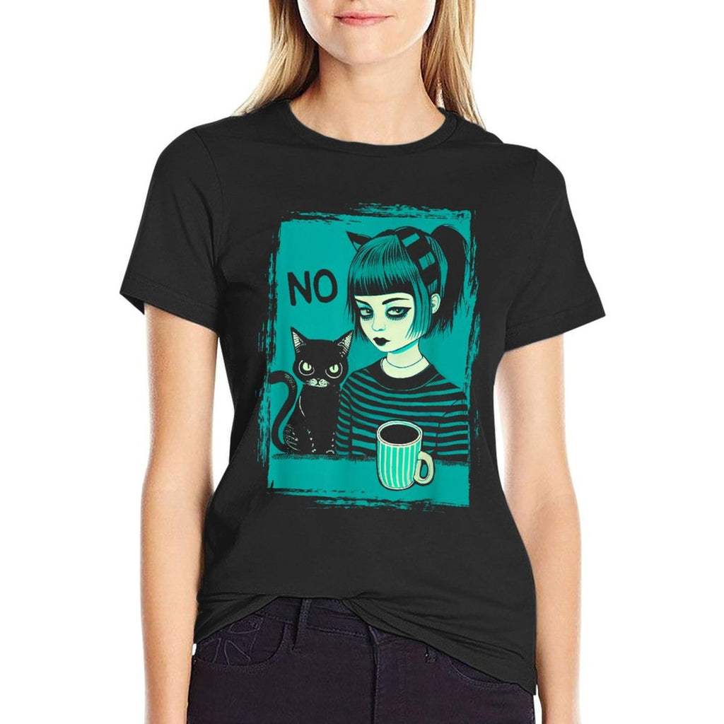 Dark At Heart Punk Goth Girl Says No With Cat And Coffee  Vintage-inspired T-Shirt