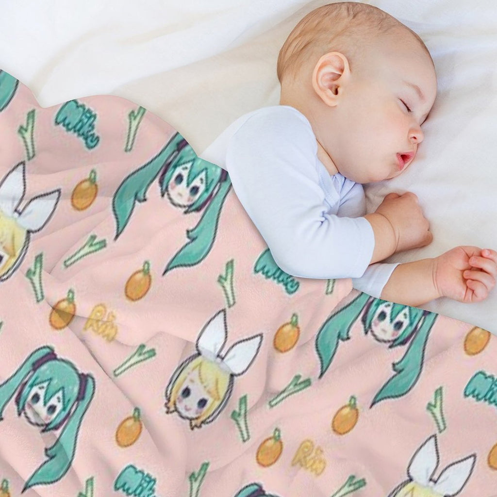 Miku And Rin Chibis Easy Care Throw Blanket