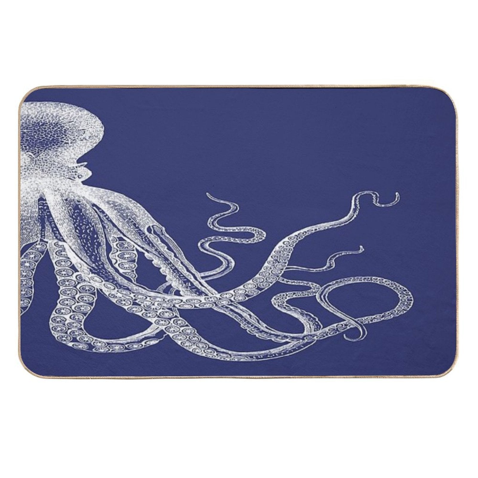 Half Octopus  Right Side  Vintage Octopus  Tentacles  Sea Creatures  Nautical  Ocean  Sea  Beach  Diptych  Navy Blue A  Odorless Bath Mat