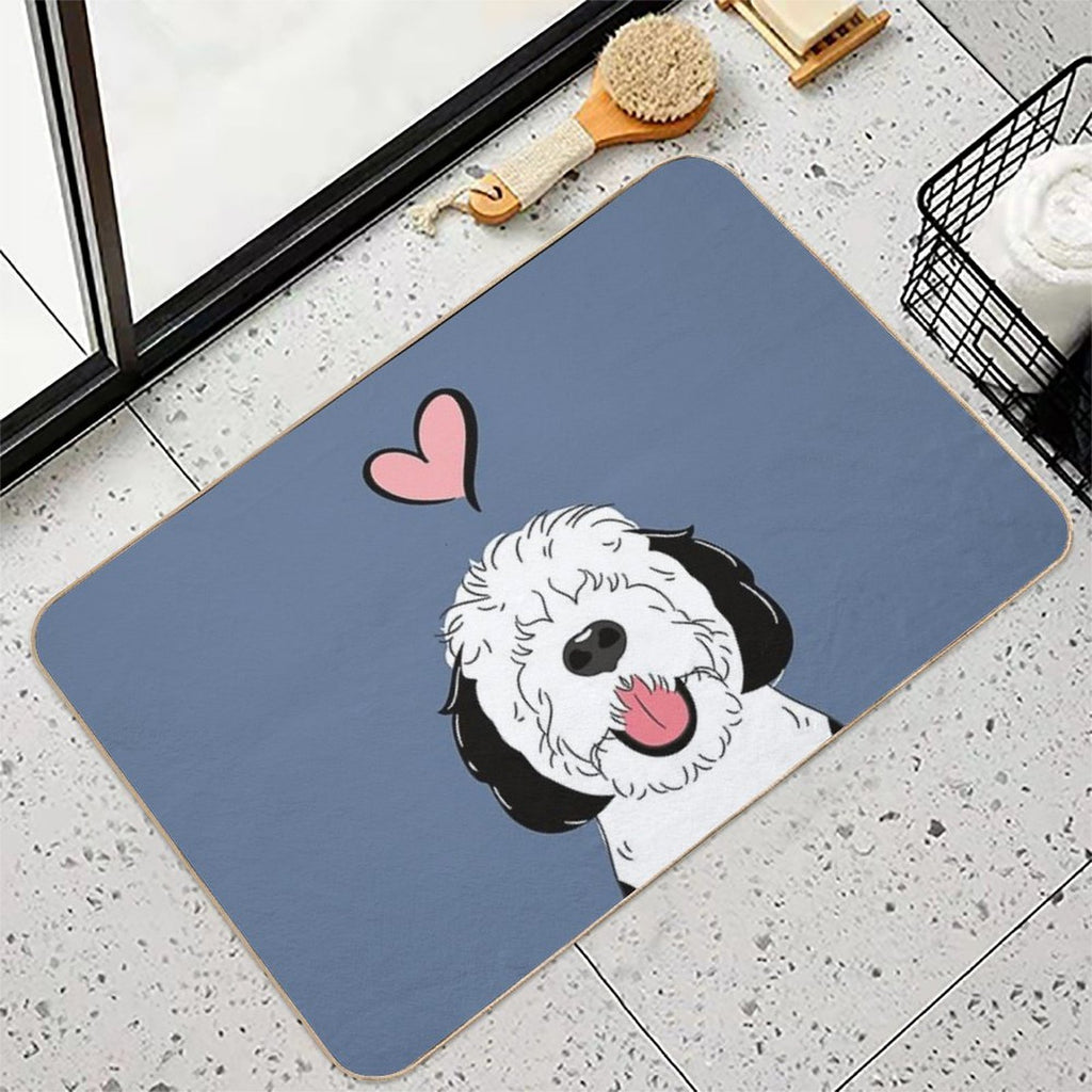 LOVE Black And White Sheepadoodle 6 - Navy  Non-Slip Bath Mat