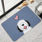 LOVE Black And White Sheepadoodle 6 - Navy  Non-Slip Bath Mat